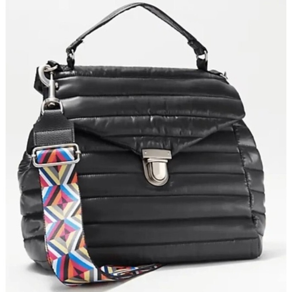 Think Royln Large Top Handle Crossbody - The Evelyn Shiny Black Bag A485746